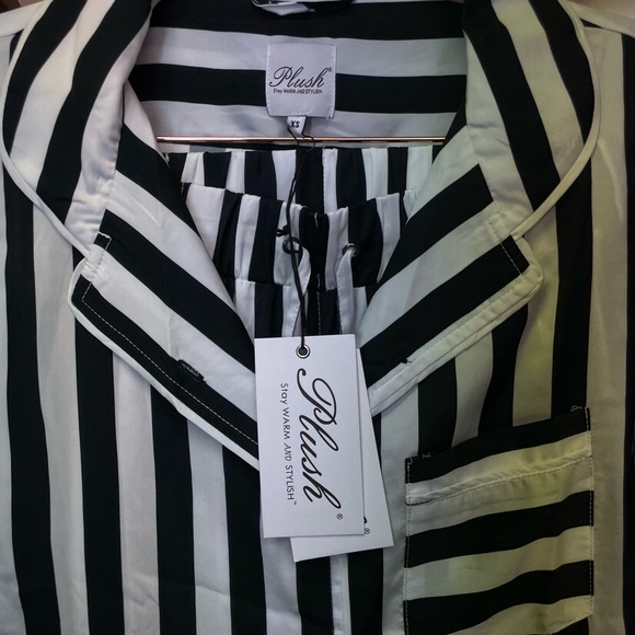 Silky Striped Pj SetPlush Black and White Striped Shirt